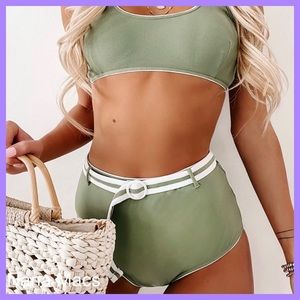 Nanamacs Olive Green High Waisted Belted BiKini Set (Size Medium)